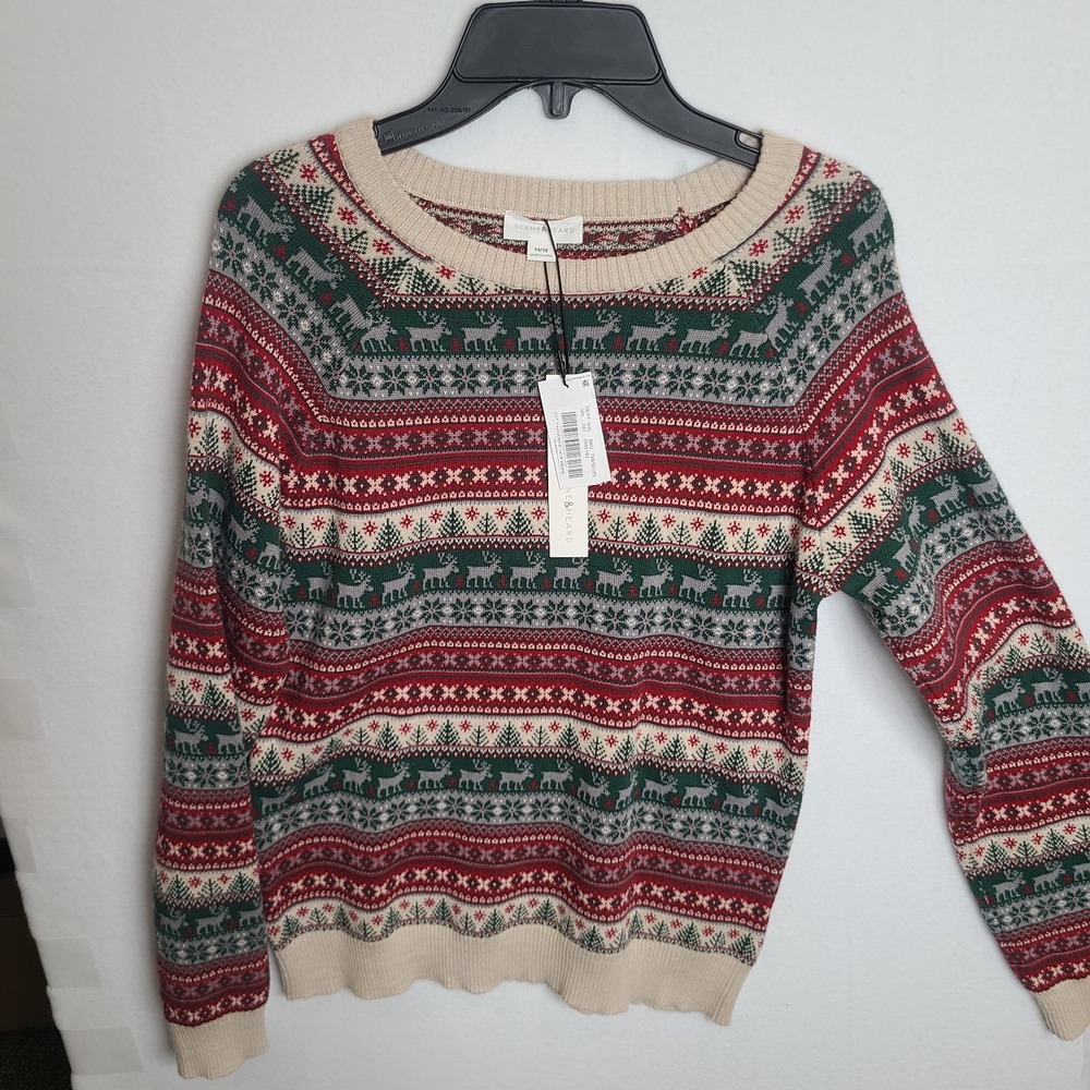 Scene & Heard Sweater Boys 14/16 Long Sleeve Christmas Deer Holly Fair Isle